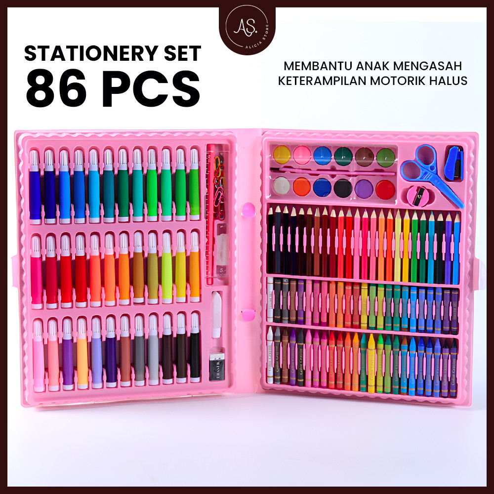 

AS Stationery Set Isi 86 Pcs Pensil Crayon Warna Cat Air Perlengkapan Menggambar Anak