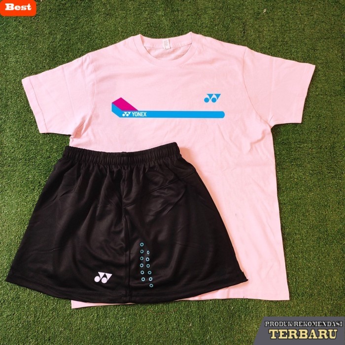 rok wanita kekinian Kaos Baju Badminton Setelan Olahraga Bulutangkis Wanita YNX V3 Light Pink - Baha
