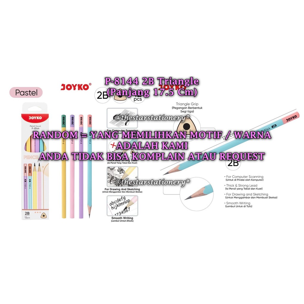 

(1 Biji) GROSIR Pensil JOYKO P-8144 2B Triangle RANDOM / Pencil Pensil Joyko P-8144 2B (1 Biji)