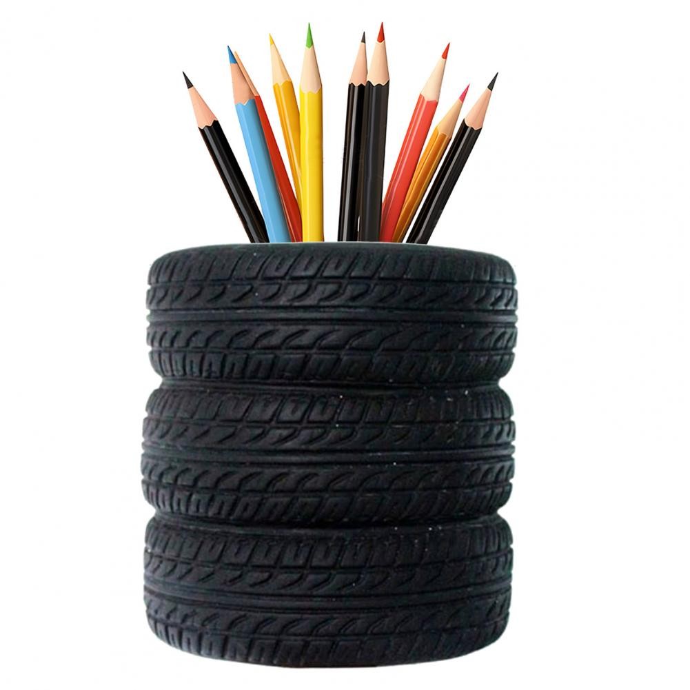 

Pen Holder Car Tire Design Black Rubber Pen Holder Desk Organization for desk School Supplies porta lapices de escritorio