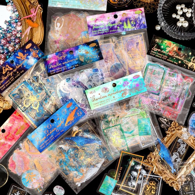

30Pcs Fantasy Series Scrapbook Stickers Diy Decoration Foil Gold Universe PVC Stickers For Scrapbooking Notebooks Planner Album