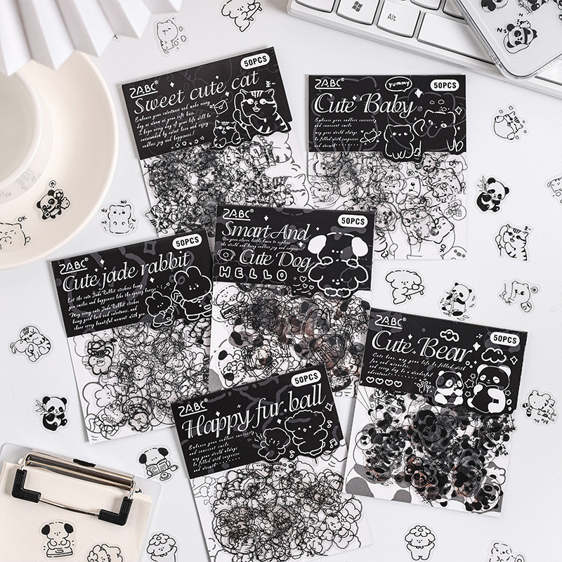 

50 pcs/pack small animal theme Stickers for Scrapbook Supplies PET Materials Art Collage Junk Journal Decor Sticker Stationery