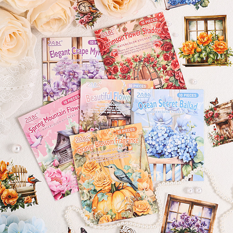 

10 pcs/pack Flower Back Stickers Crafts And Scrapbooking Collage Junk Journal Aesthetics Stationery Label Decor Sticker