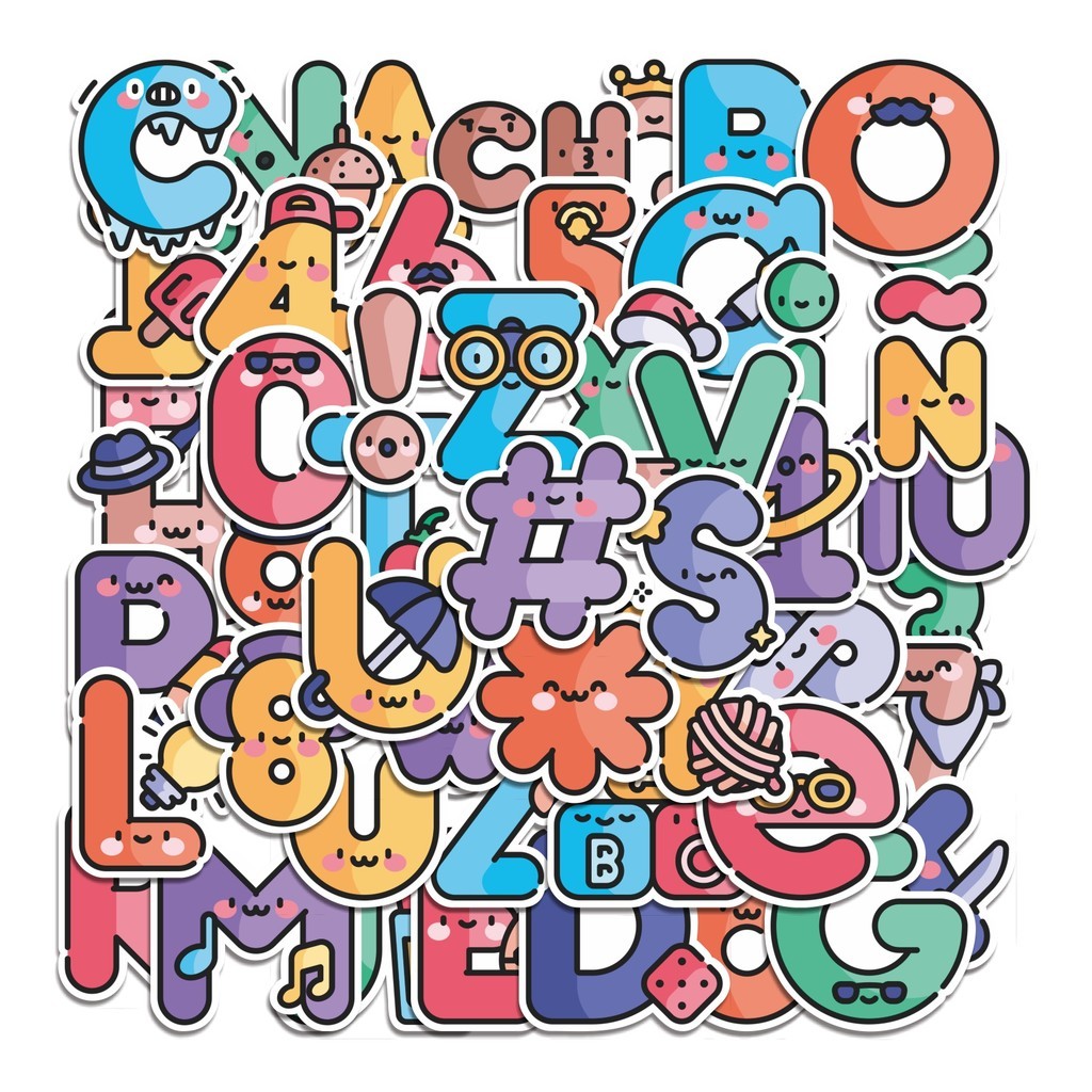 

COD 50 Pcs Stiker Alphabet and Numbers Lucu Anti Air Untuk Dekorasi Notebook Sepeda Skateboard Handphone