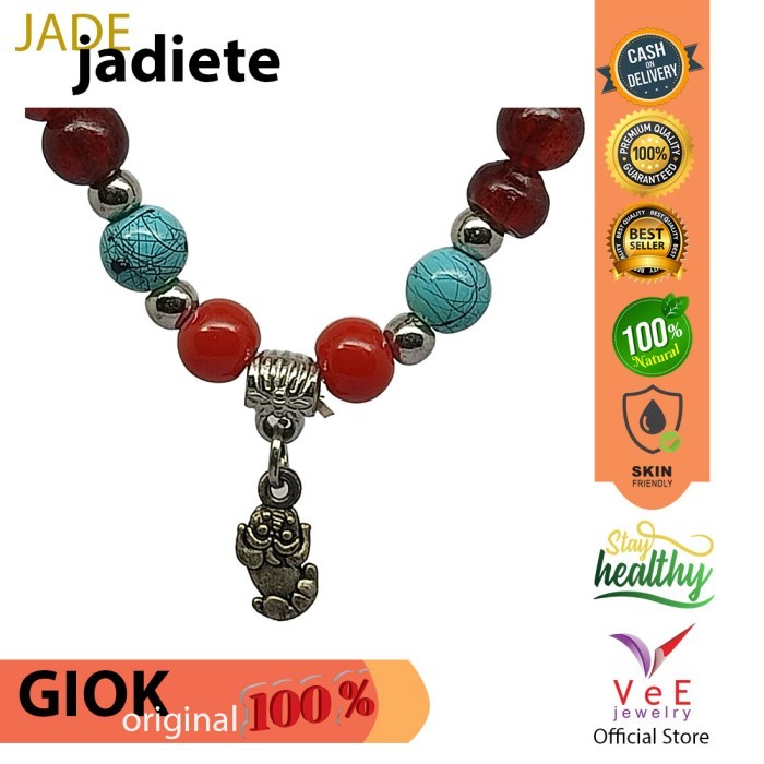 Set Kalung Gelang Batu Giok Merah Red Jade 6mm Asli Cina - Vee Jewelry