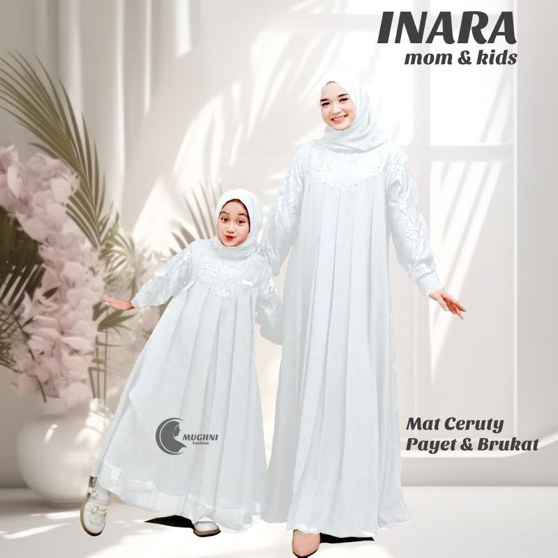 [DISKON GILA] inara Set Gamis Anak Putih Polos 1-10 Tahun Bahan Ceruti Baby doll Gamis Brukat Anak K