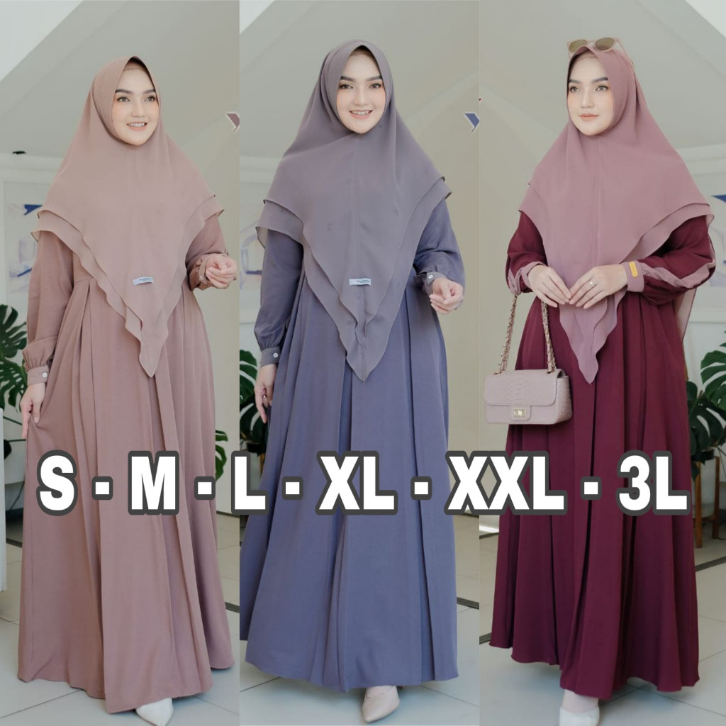 ON23EW YAUMI SYAR'I BISA COD GAMIS CRINGKLE PREMIUM MIX CERUTY 2 LAYER - GAMIS YAUMMI SET HIJAB - GA