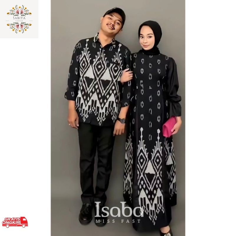 ISABA - BAJU TENUN COUPLE - COUPLE DRESS MAYA HITAM - BAJU COUPLE LEBARAN - BAJU MUSLIM COUPLE