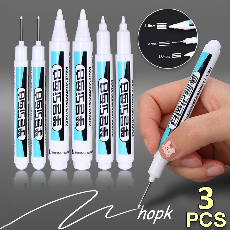 

3-1Pcs White Permanent Paint Marker Pens 0.7/1.0/2.5MM Waterproof Tire Painting Graffiti Pens For Fabric Wood Leather Marker Pen