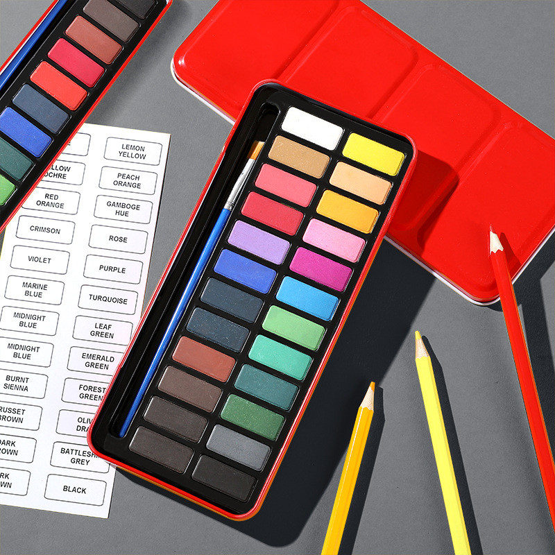 

Superior Solid Watercolor Paint with Water Brush Pen,Iron Box Set,Fine Art Drawing,Graffiti Art Supplies,12/18/24 Colors