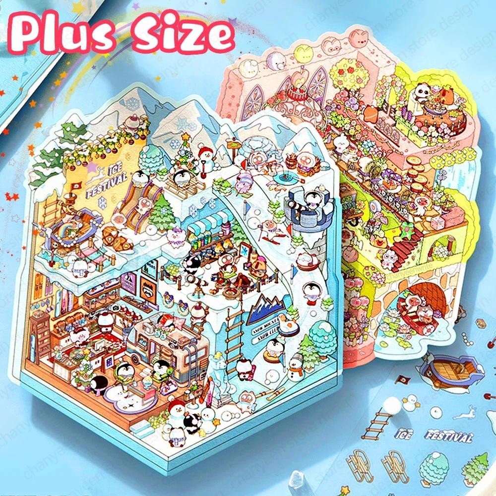 

Plus Size 3D Landscape Sticker Funney Cabin Scene DIY Sticker Stacking Pasting Festival Birthday Gift for Kid Child