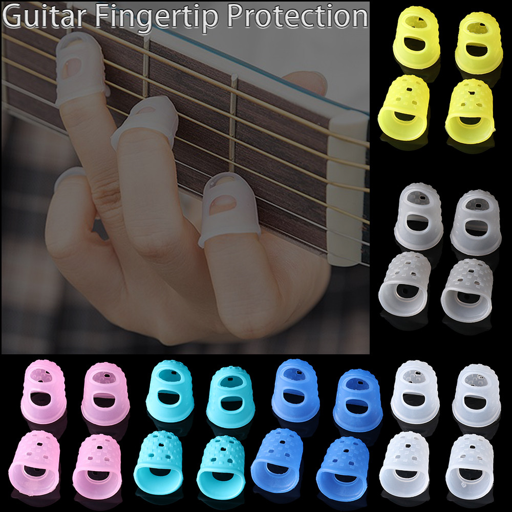 4 PCs/Set Silicone Non-slip Finger Guards Guitar Fingertip Protector Fingerstall for Ukulele Guitar 