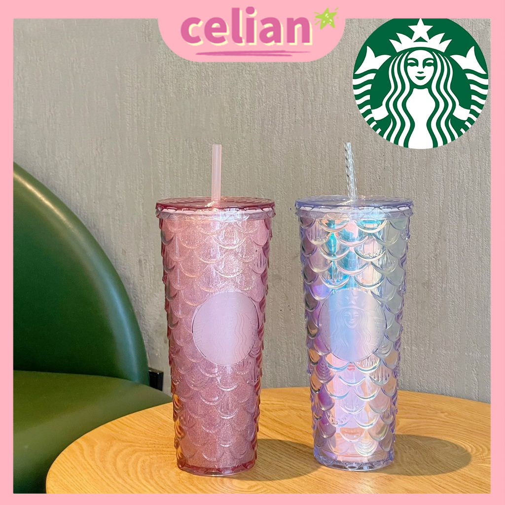 【PROMO】710ml Starbucks Tumbler Fish Scale Straw Cups Starbucks Mermaid Pink/Purple Cold Cup Tumbler