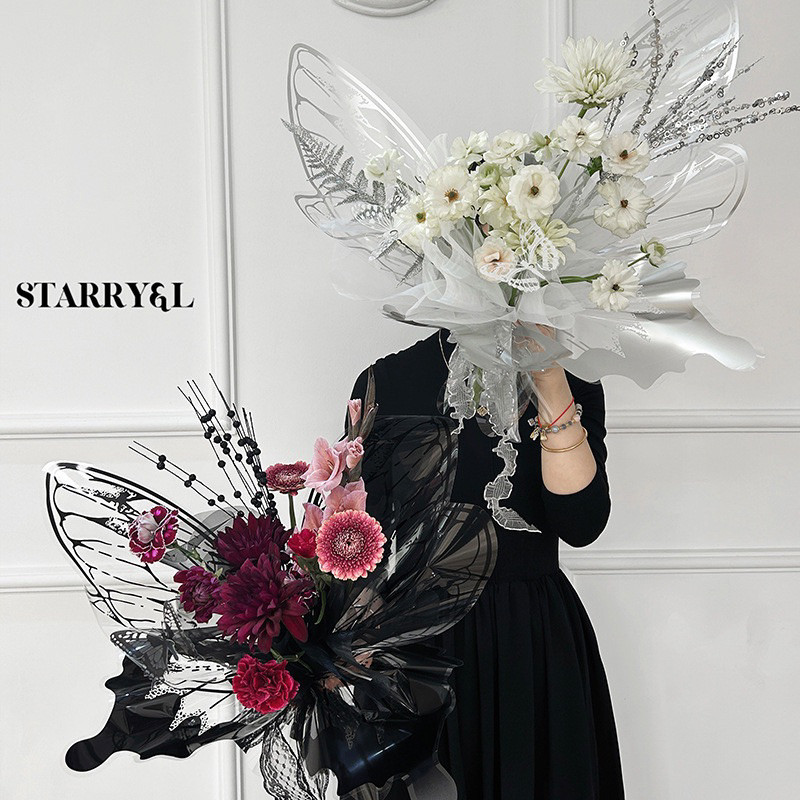 

(10set/40lembar) Flower Wrapping Paper Transparent Butterfly Opp / Kertas Bunga Buket Kupu-Kupu Cellophane