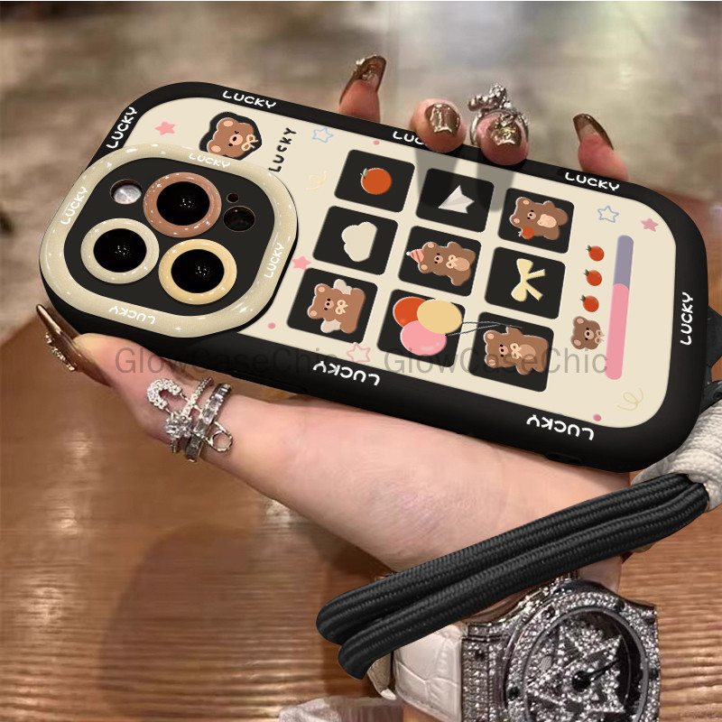 Case Pelindung Puff Anti Jatuh Silikon Lembut, Beruang Kecil dengan Pola Kotak, Gaya Korea, EleganSo