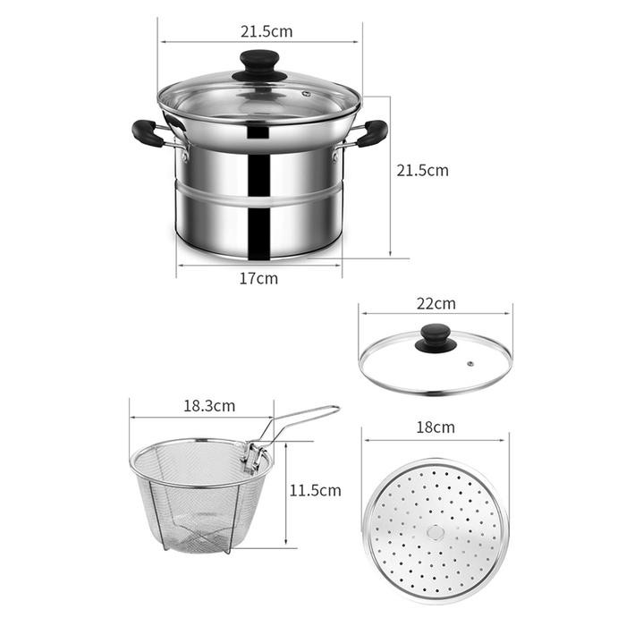 Pojok (KK) Panci 3in1 Cooking Pot KUKUS GORENG REBUS Kitchenware Panci Multifungsi - Panci 3in1