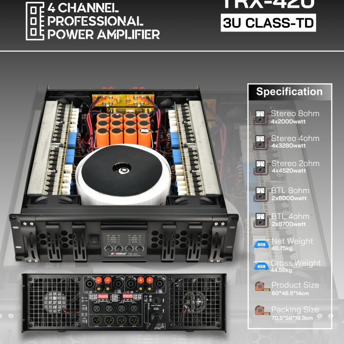 Power Amplifier dBvoice TRX-420 Original dBvoice TRX420 Class TD 4 Channel Trx 420