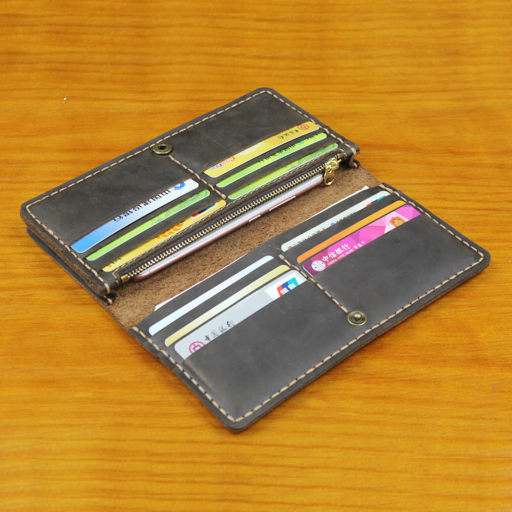 

Luxury Handmade Genuine Leather Men's Long Wallet Clutch Bag Large Capacity Male Purse Money Clips Vintage Money Bag Phone Case