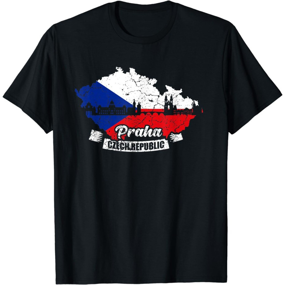 T-Shirt Kaos Baju skena cowok Praha Czech Republic LENGAN PENDEK COTTON COMBED 30S Pria dan Wanita C