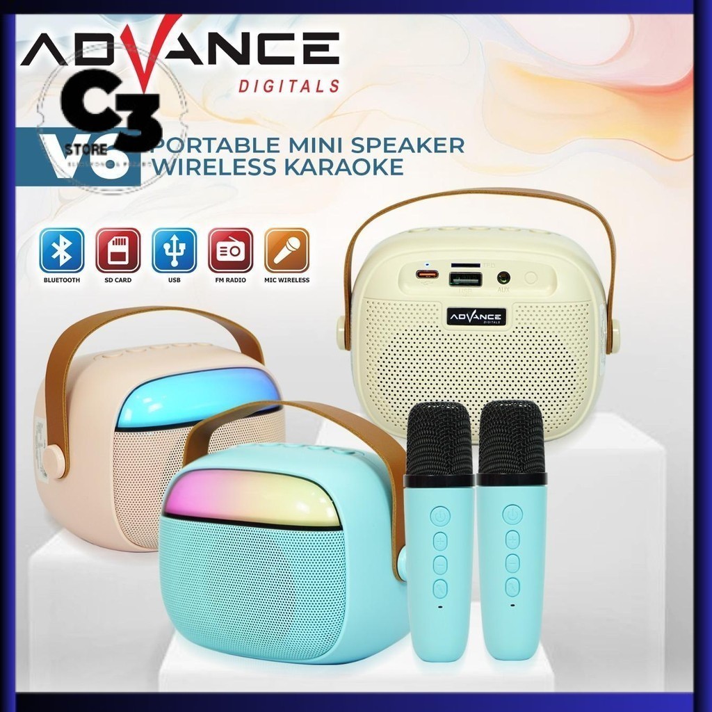 Advance Speaker Bluetooth V6 Free 2 Mic Wireless Karaoke Salon Aktif MusicBox Speaker Aktif Portable