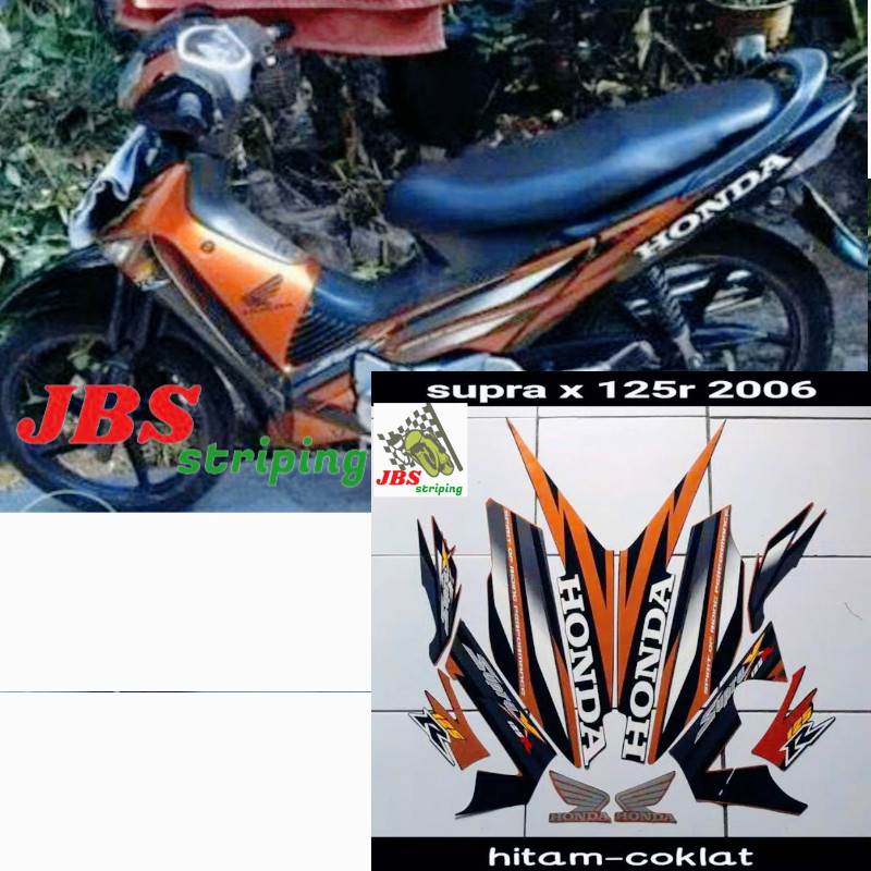 striping supra x 125 stiker  honda supra x 125 r thn 2006 hitam oklat