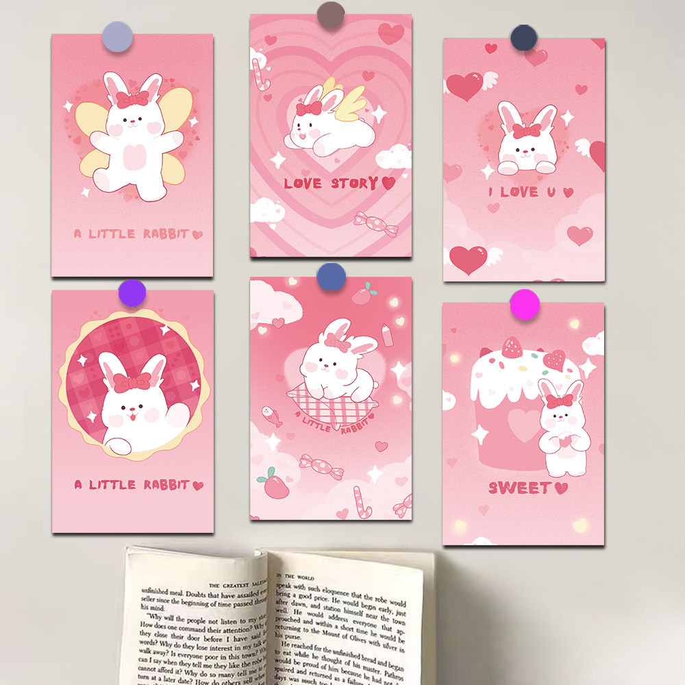 

10PCS Korean Peach Little Rabbit Sticker Posters Card Original Coffee Skateboard Home Decoration Chambre Painting 10×15CM ﻿