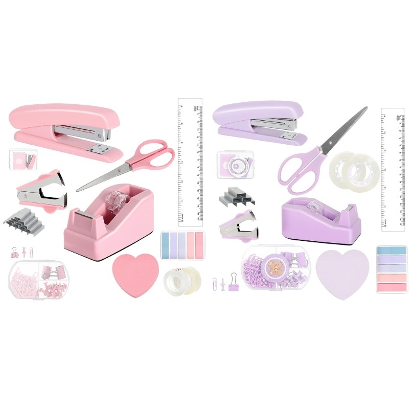 

Office Item Set Stapler Scissors Staple Remover Tape Dispenser Desk Set Sticky Notes Stationery Supplies for School 24BB