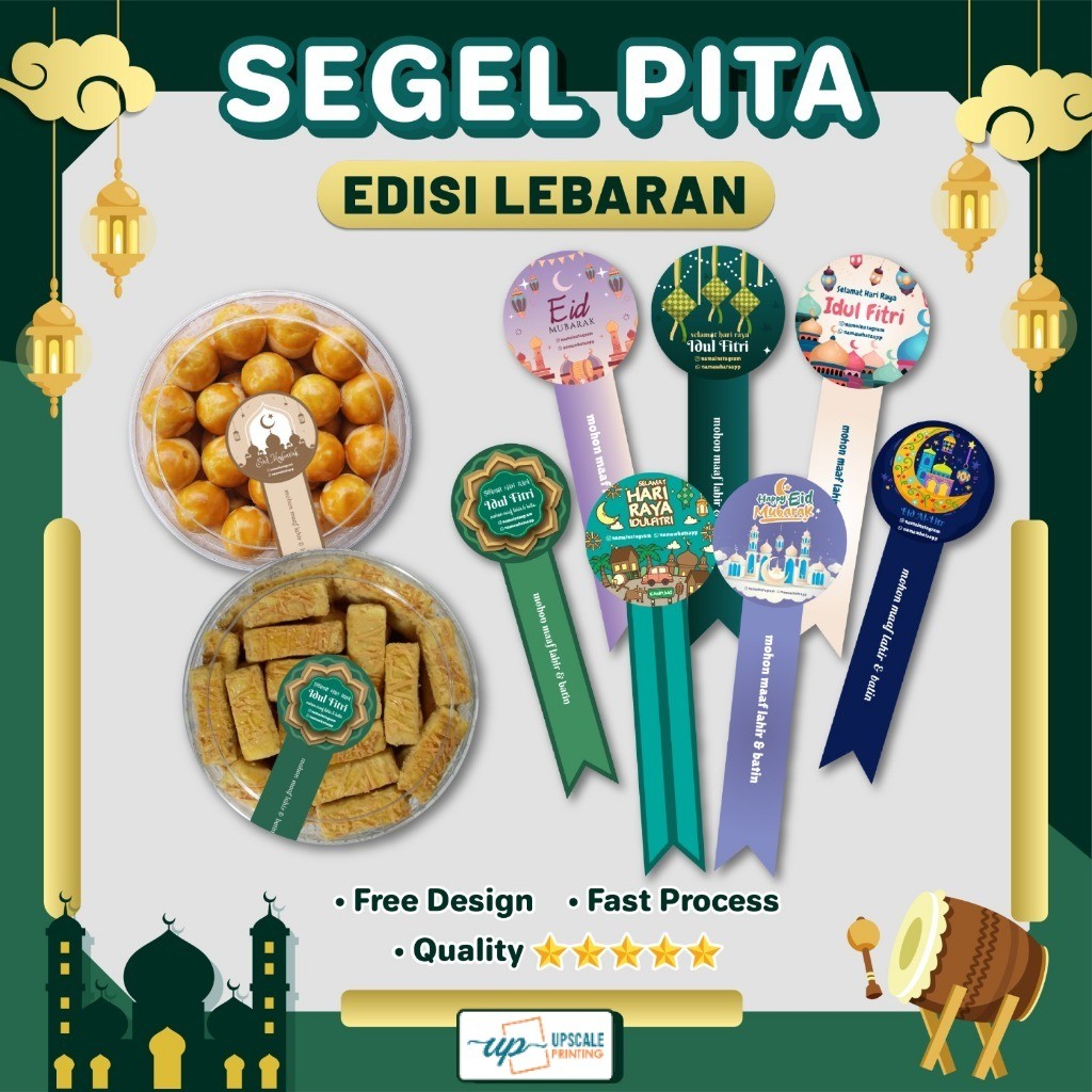 

UP - Stiker Custom Segel Botol Bentuk Pita | Stiker Toples Kue Kering Lebaran Idul Fitri Free Design | Sticker Label Makanan