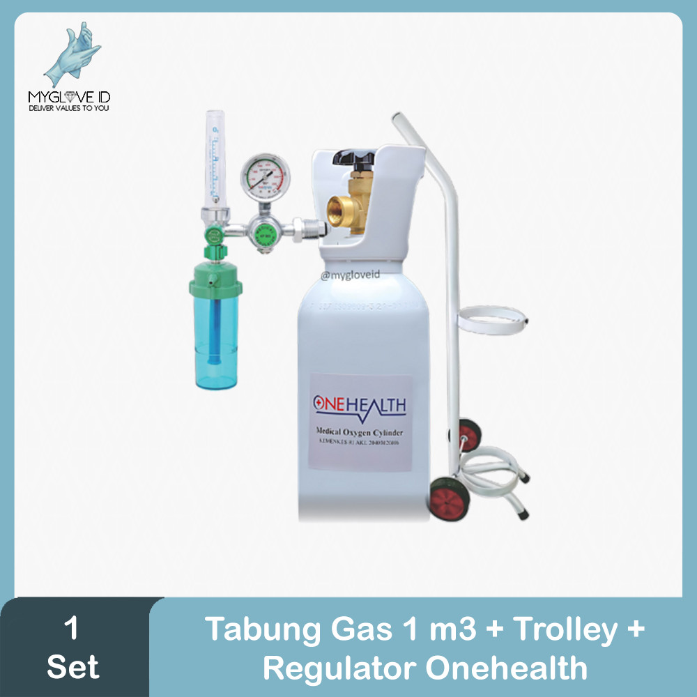 Set Tabung Oksigen 1m3 (6,7 L) include Trolley dan Regulator Onehealth