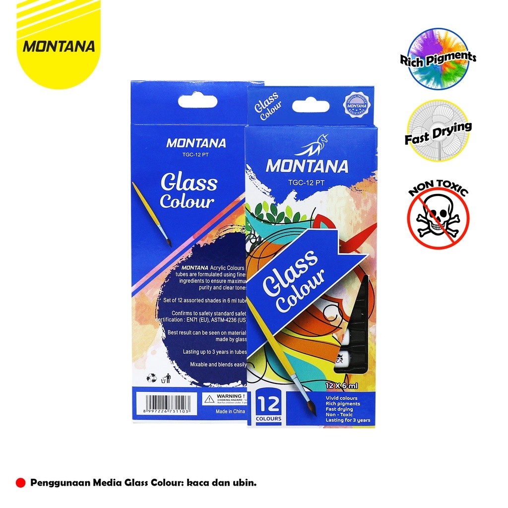 

MONTANA GlassColor 12 Warna / Cat Akrilik Montana TGC-12 PT / GlassColor Tube
