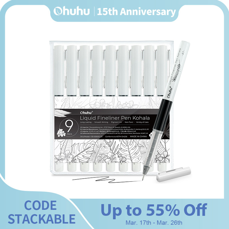 

Ohuhu Micro Pen Liquid Fineliner Drawing Pens 9 Pack Line Pens Art Colored Pens Fine Point Markers Waterproof Writing Sketching