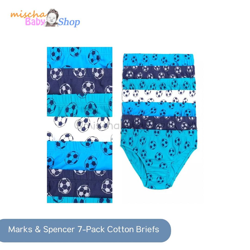 Marks & Spencer 7-Pack Cotton Football Print Shorts | Pakaian Dalam Anak Laki-laki