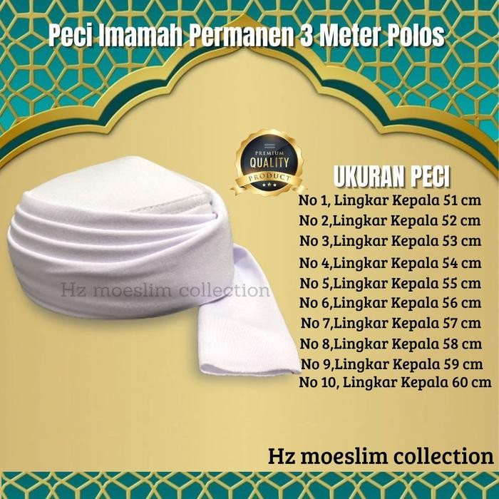 GROSIR Peci Imamah Permanen Polos Tanpa logo Instan Langsung Pakai Panjang 3 Meter Termurah (BISA CO