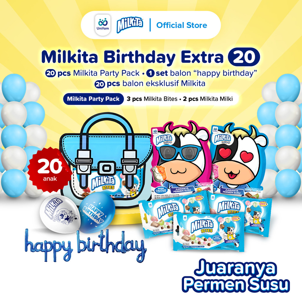 

Paket Special Milkita Bingkisan Ulang Tahun Anak (20 Bag) + Balon Ulang Tahun