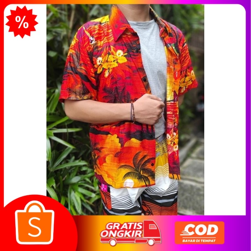 Kemeja Pantai - Kemeja Surfing - Kemeja Bali - Baju Pantai - Baju Bali - Baju motif pantai untuk pri
