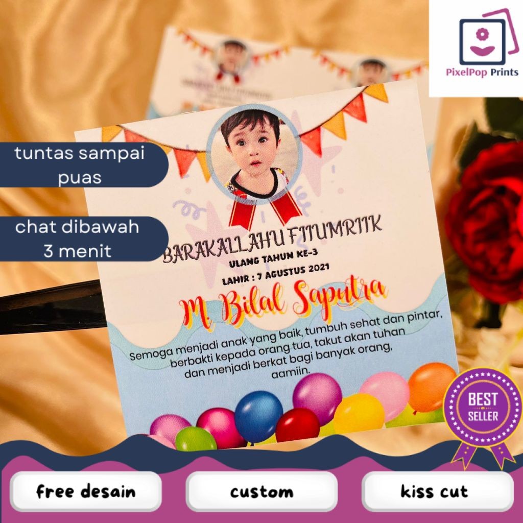 

Opikapip 9-15 Sticker Ulang Tahun Anak Bentuk Kotak Stiker Ultah Undangan Happy Birthday Uk.Besar
