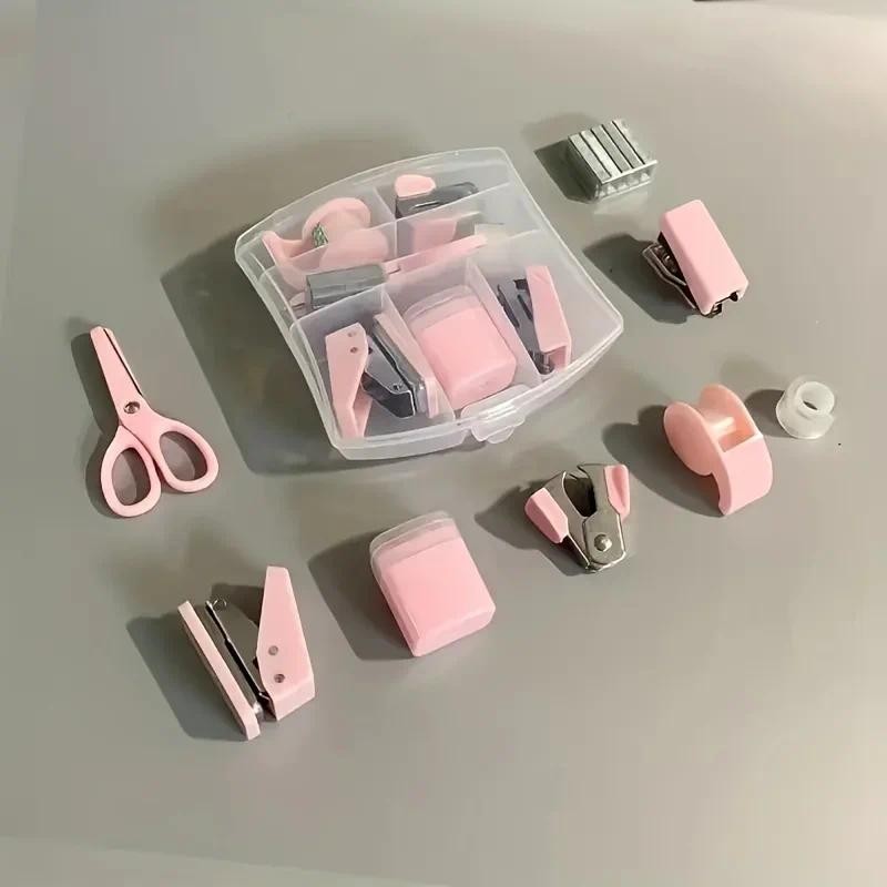 

8 pieces of portable mini office school stationery set,mini office supplies paper clip holder, suitable for desktop use