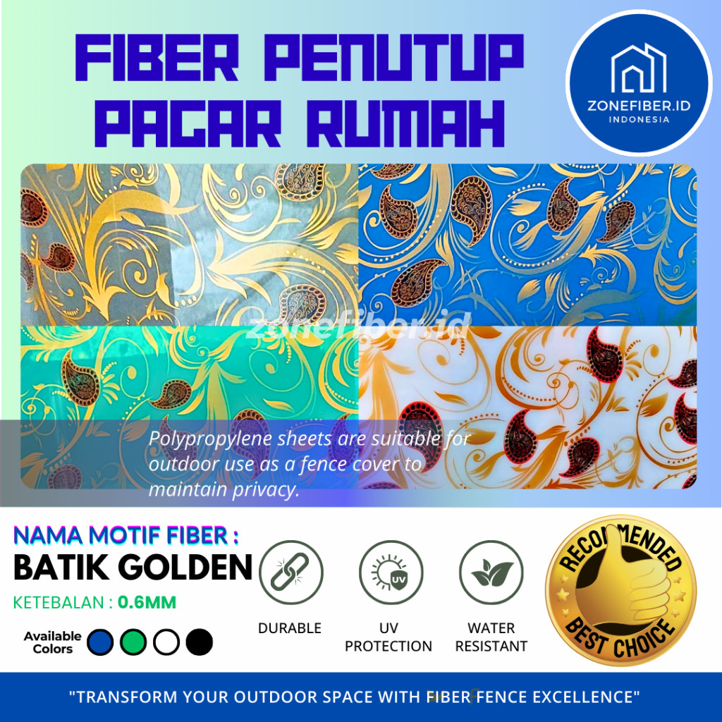 [zonefiber.id] Fiber Plastik Penutup Pagar Rumah Motif BATIK GOLDEN