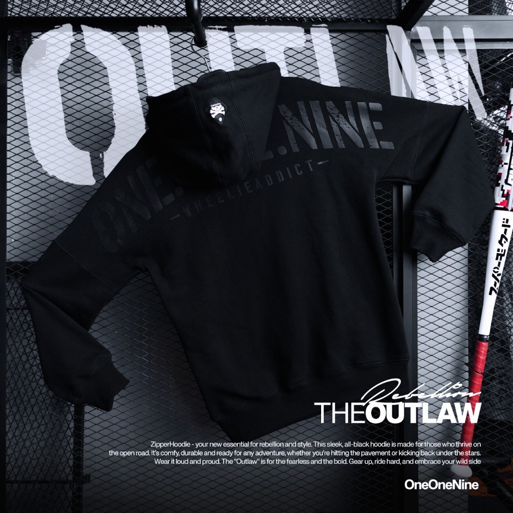 Promo Oneonenine Ksr Zipper Hoodie Outlaw Black Series - Sweater Pria Sablon Ritsleting