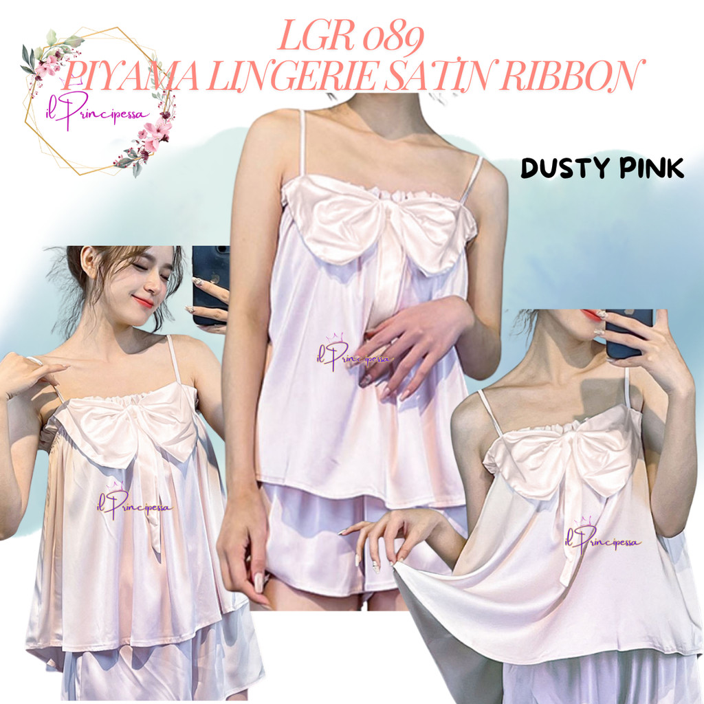 LGR 089 - PIYAMA WANITA  - LINGERIE SATIN  - BAJU TIDUR WANITA SATIN - SETELAN CELANA PENDEK SATIN