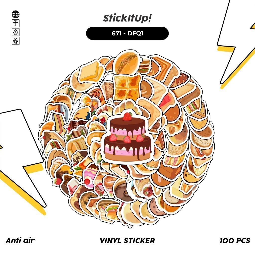 

COD 100 Pcs Stiker Pack Delicious Food Q-1 Dessert Bread Lucu Aesthetic Vynil Waterproof untuk Freebies Sticker Buku Journal Casing HP Laptop