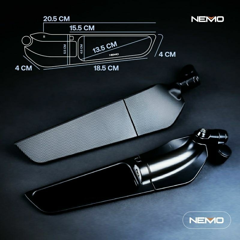 NEMO Spion Winglet Di atas stang (1367B-6) Model Rizoma Universal Kaca Cembung (BIG) BSM (BISA COD)