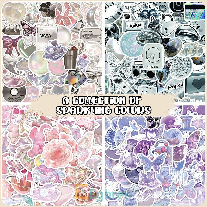 

Eeghrerr 60PCS Stiker 3D Glitter Bunga Kupu-kupu Anti Air Dekorasi Handbook Scrapbook/Stiker Retro Lucu