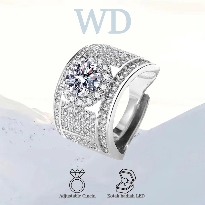 WD Jewelry - Cincin Pria Lebar Berlian Penuh Ring Perak S925