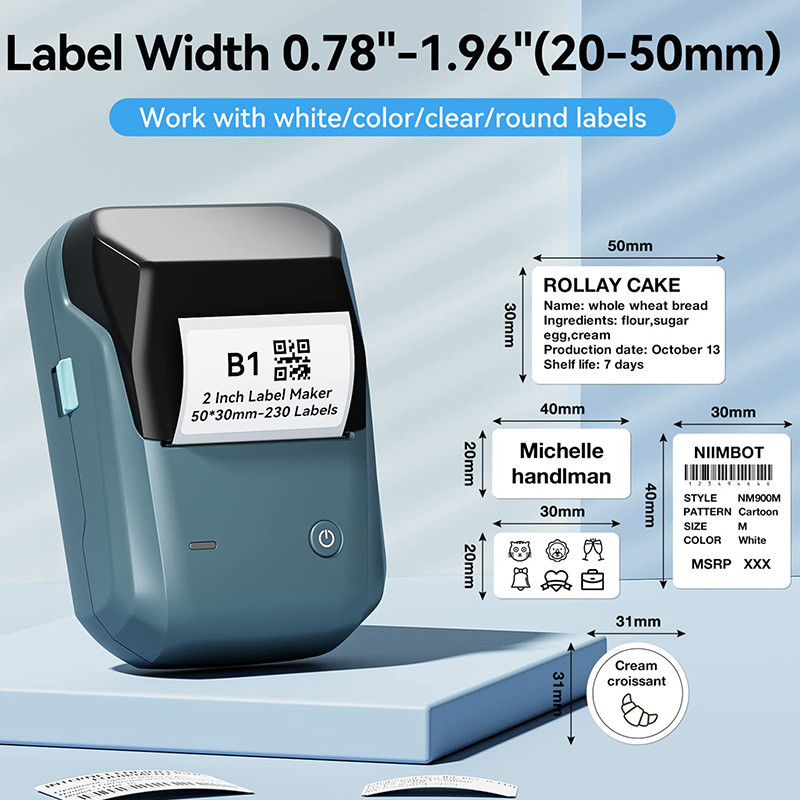 Mini Label Thermal Printer Niimbot B1 Portable Self-Adhesive Printer For Stickers Round Labels Rolls