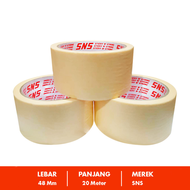 

☆..☆ LAKBAN KERTAS / MASKING TAPE 2 inch ( 48 MM x 20 METER ) SNS Sticky N Strong