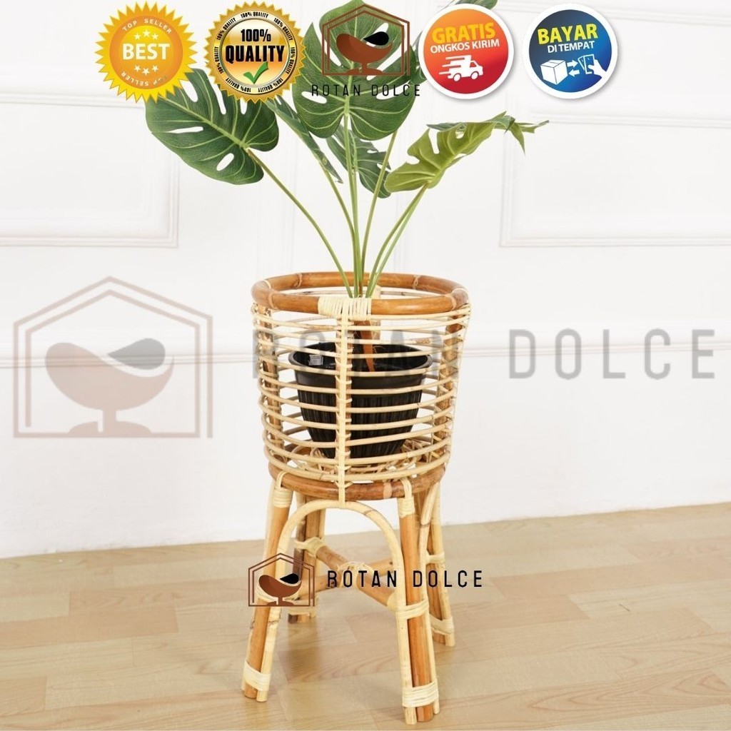 STANDING POT ROTAN FINISHING MELAMIN MENGKILAP Tinggi 35 Cm & 40 Cm