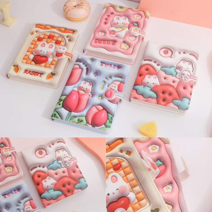 

BigSale 5.5 Buku Diary PU Leather Magnetic Notebook Motif 3D RABBIT Jurnal Agenda