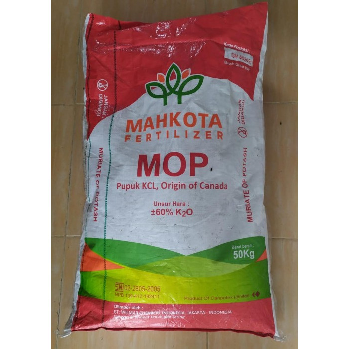 PUPUK KCL MAHKOTA FERTILIZER MOP KEMASAN PABRIK 1 KARUNG 50 KG