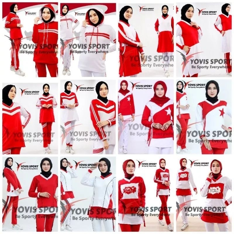 Baju Olahraga Keren Modis Model Terbaru 2024 / Setelan Olahraga Merah Putih Yovis Sport Original
